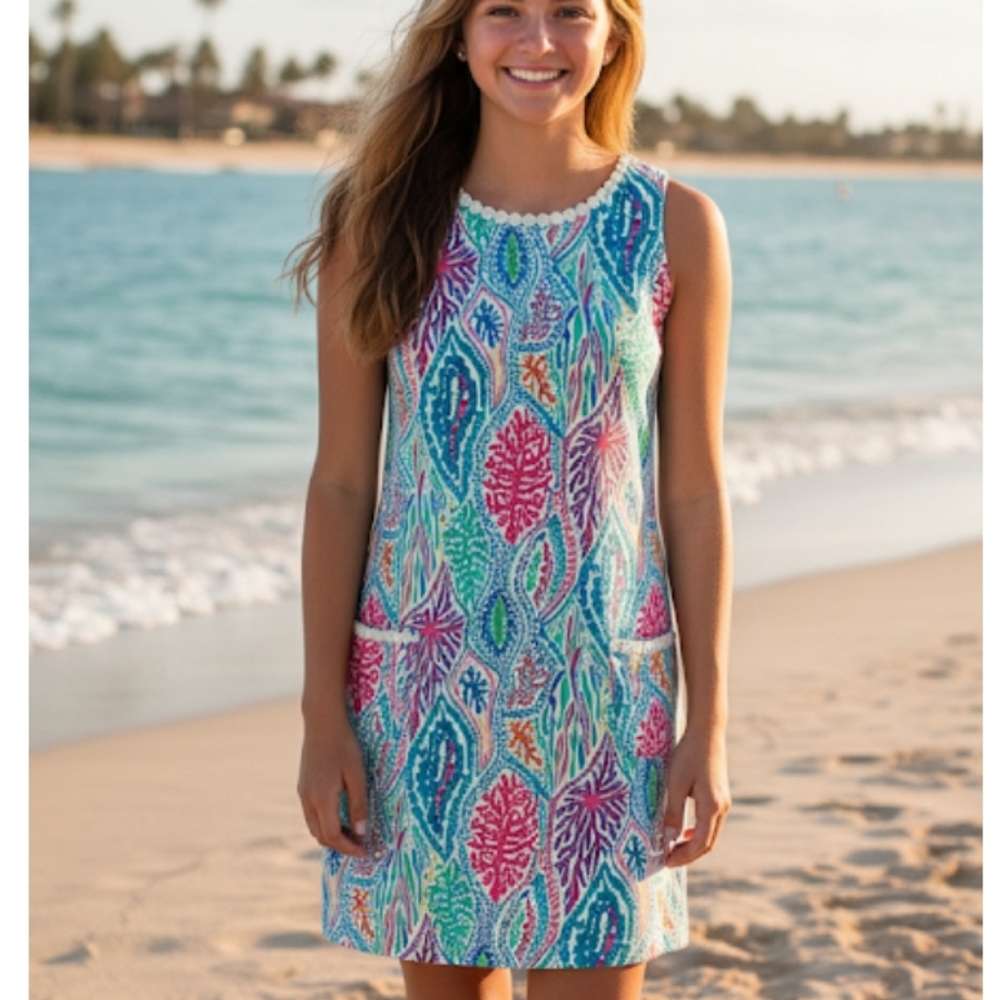 Lilly Pulitzer Girls Shift Dress in Multi Let Minnow Size Large